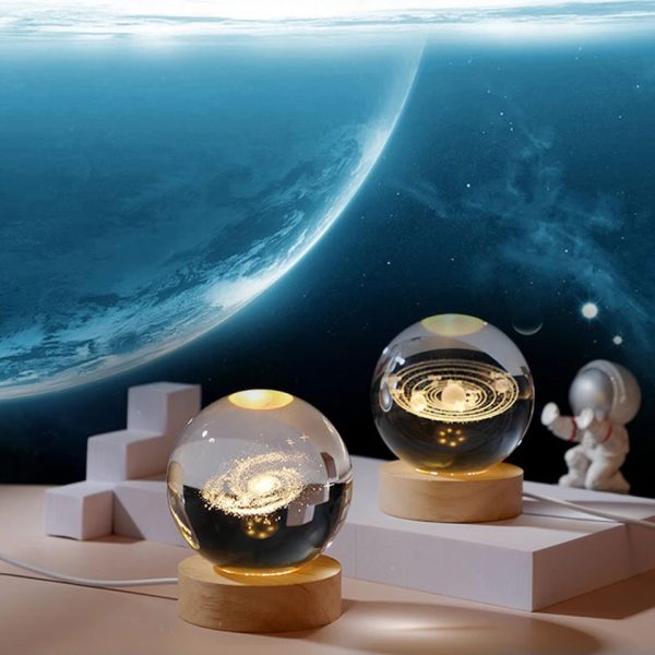 Crystal Ball Night Light – Glowing Galaxy & Planet Lamp